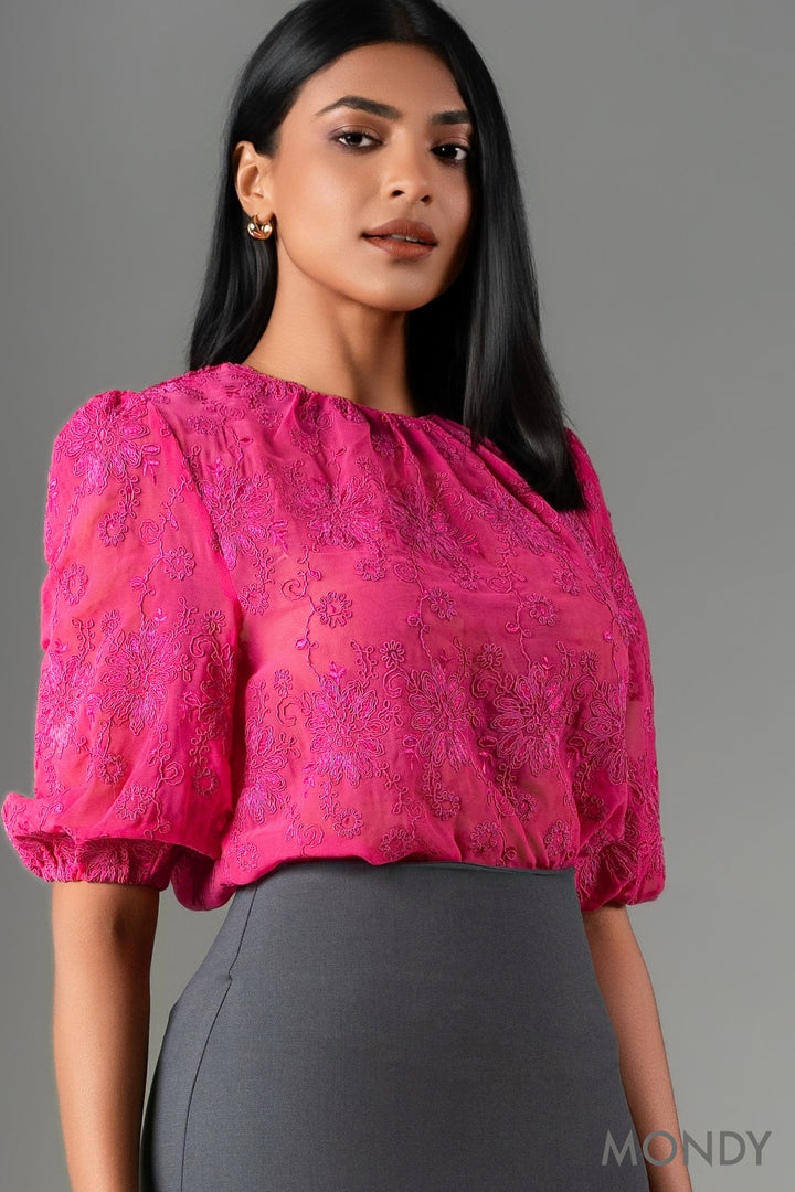 Puff Sleeve Textured Top