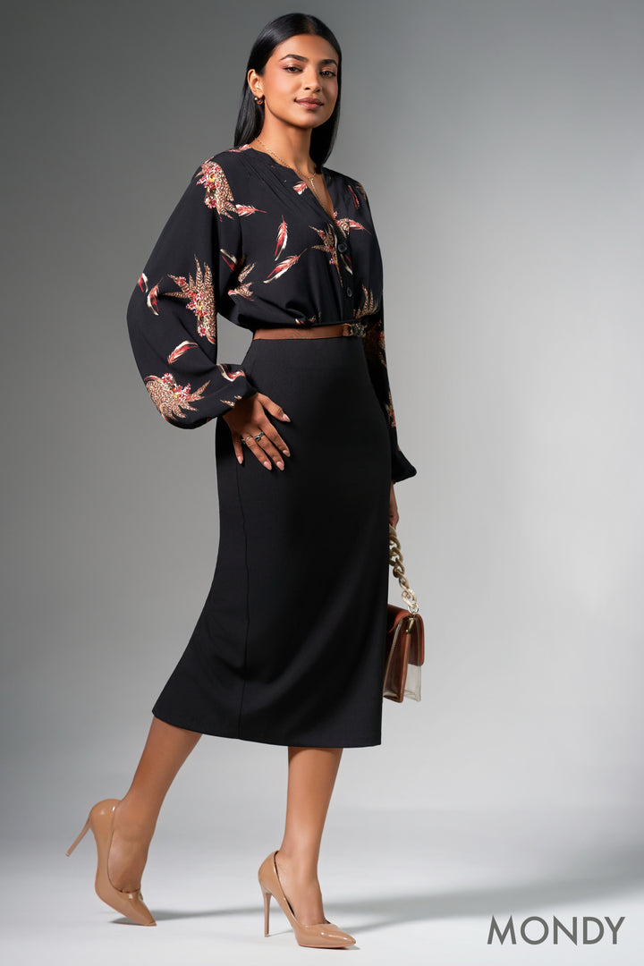 Printed Big Puff Sleeve Top