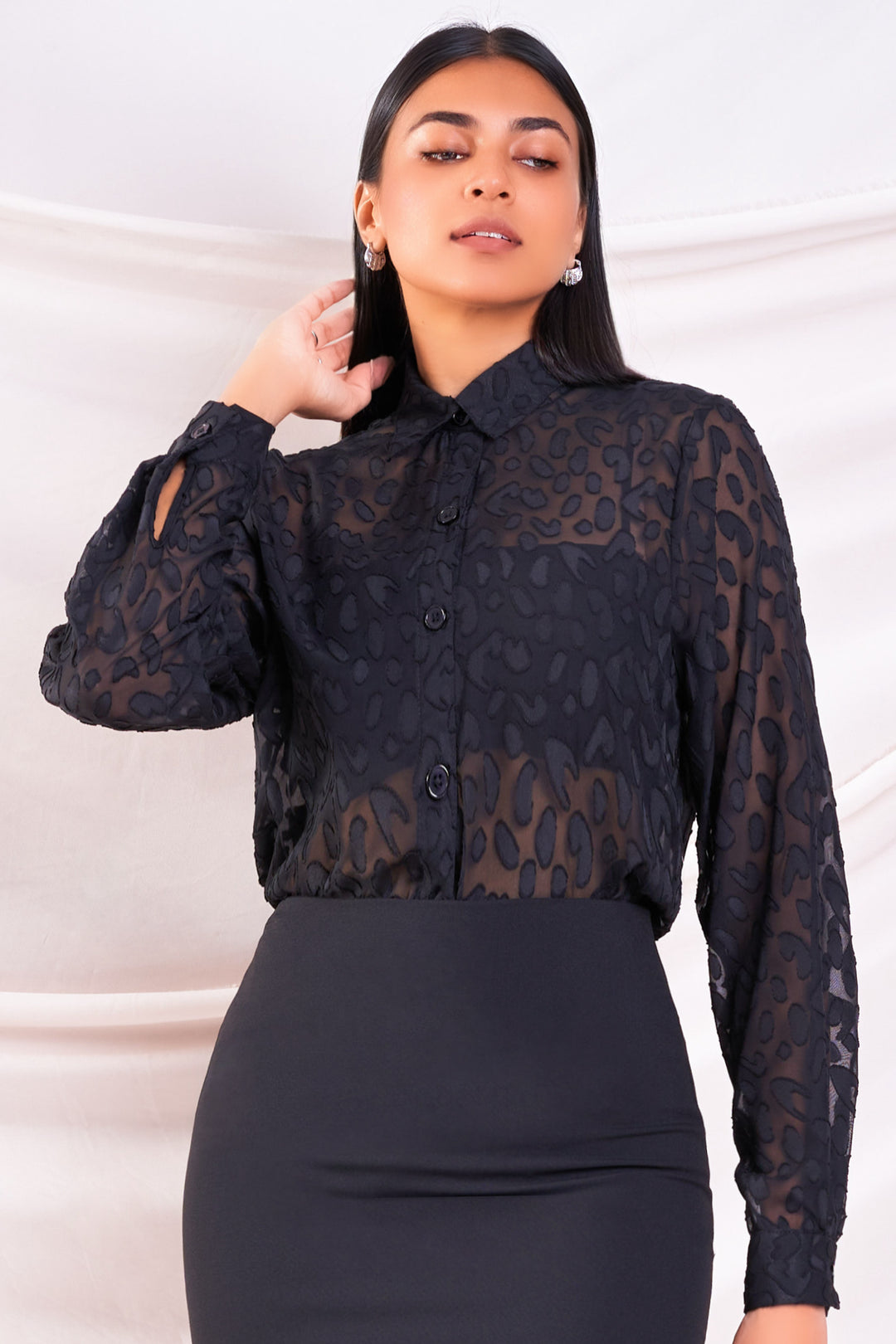 Black Lace Embossed Shirt