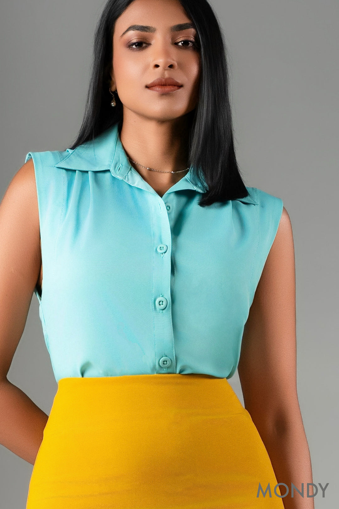 Sleeveless Button Up Top