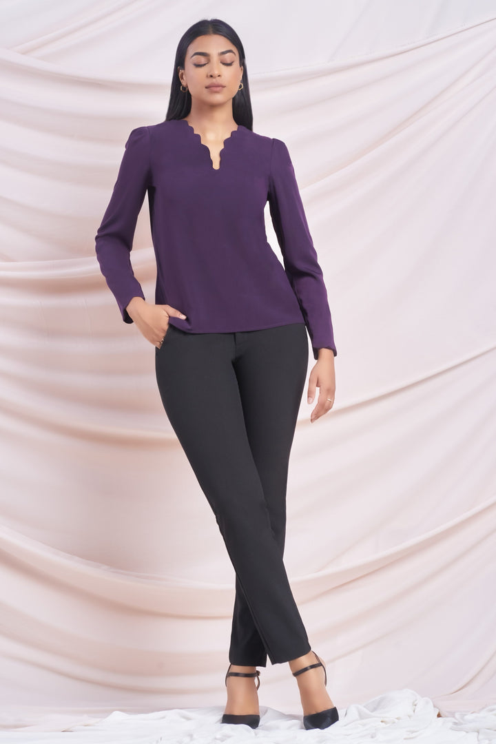Purple Scallop Detail Top