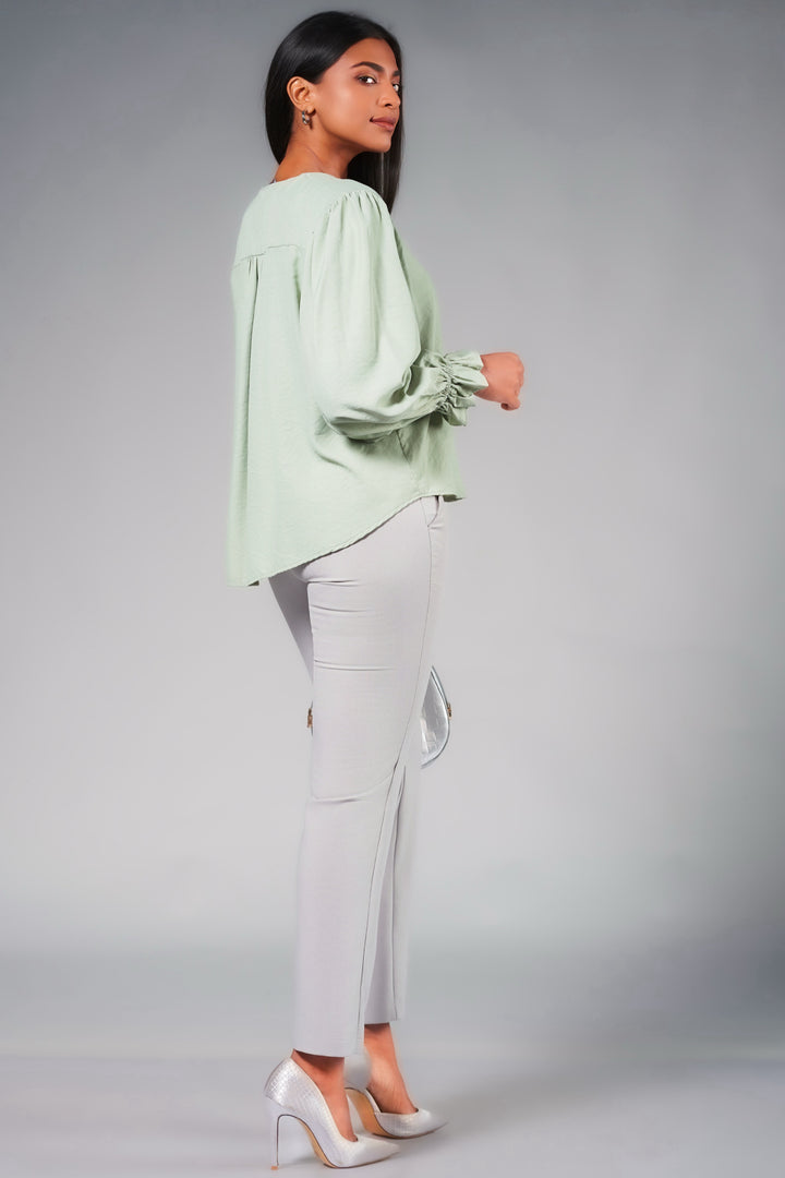 Puff Sleeve V Neck Top