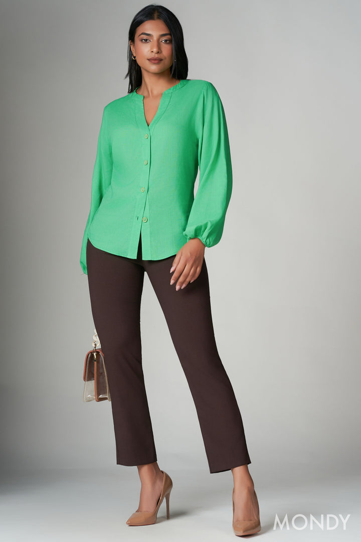 Green Button Up Top
