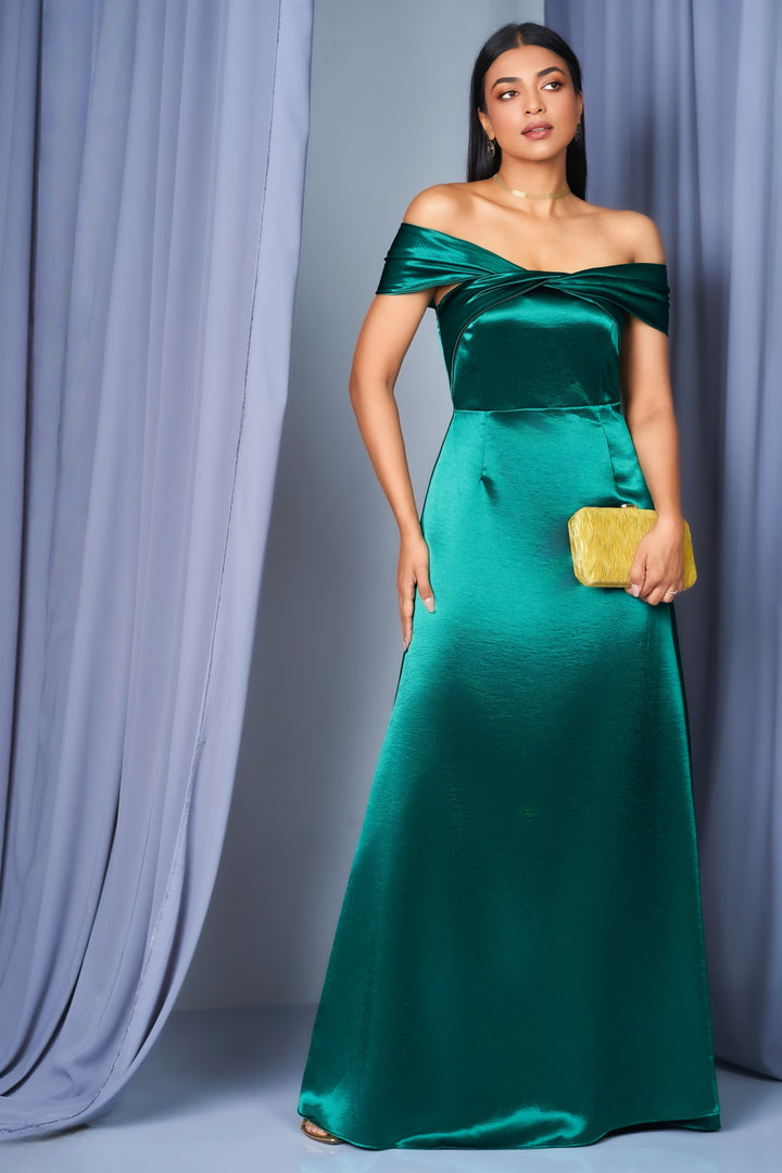 Green Off Shoulder Maxi Dress