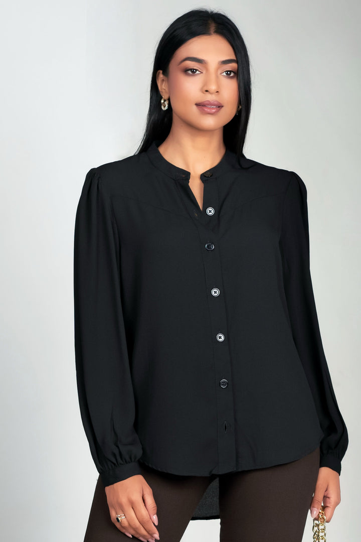 Black Puff Sleeve Relaxed Top