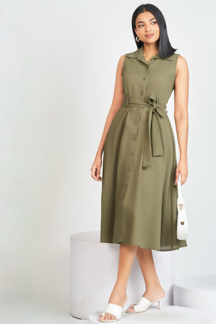Green Button Up Midi Dress