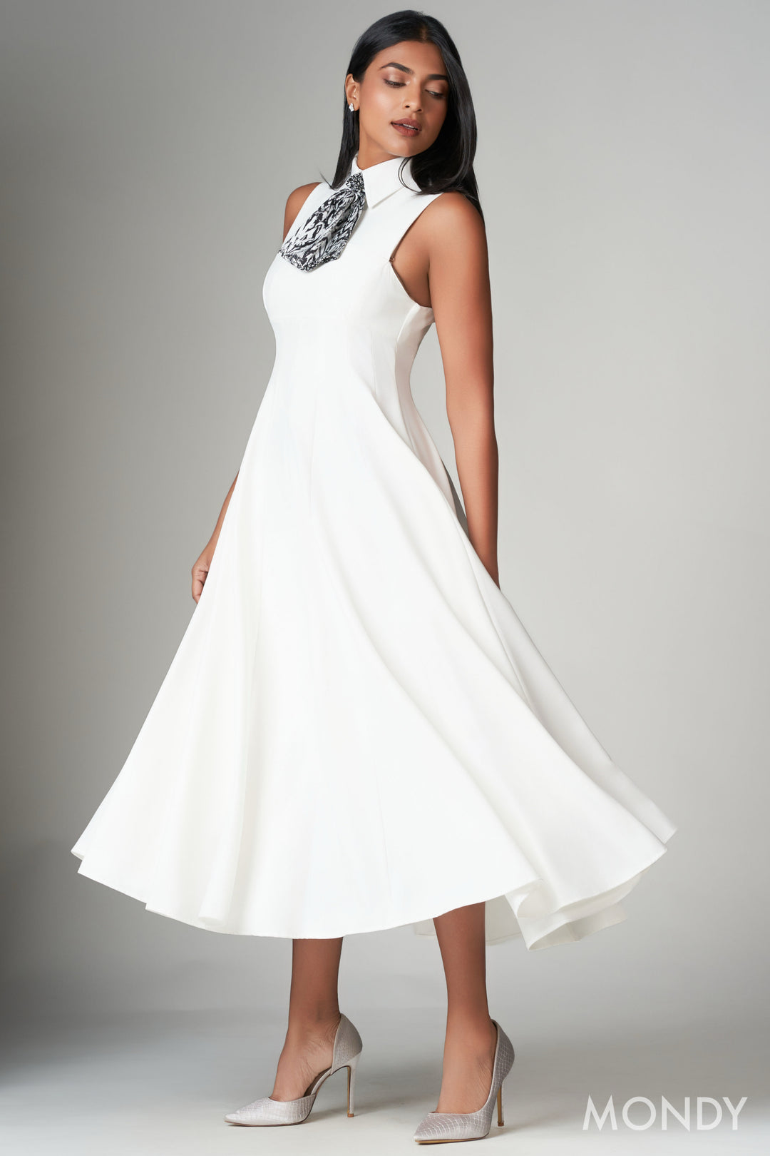 Mock Tie Detail Midi Dress