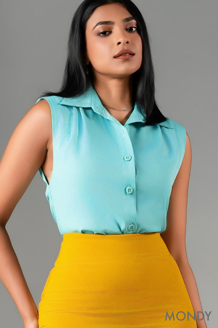 Sleeveless Button Up Top