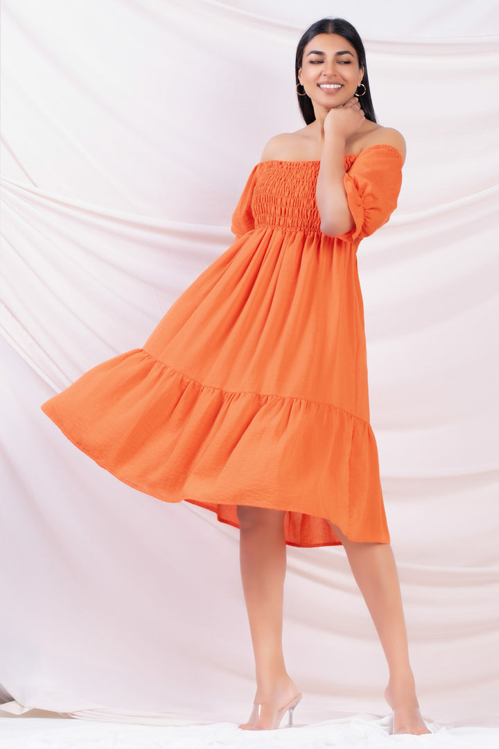 Orange Fit & Flare Midi Dress