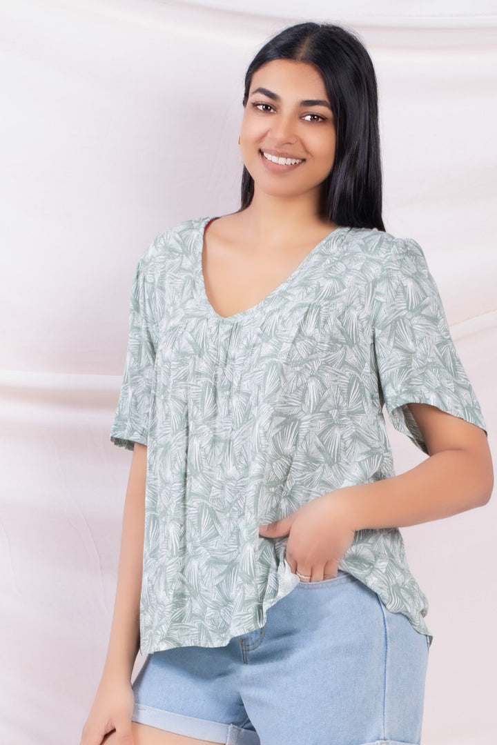Green Printed Oversized Top