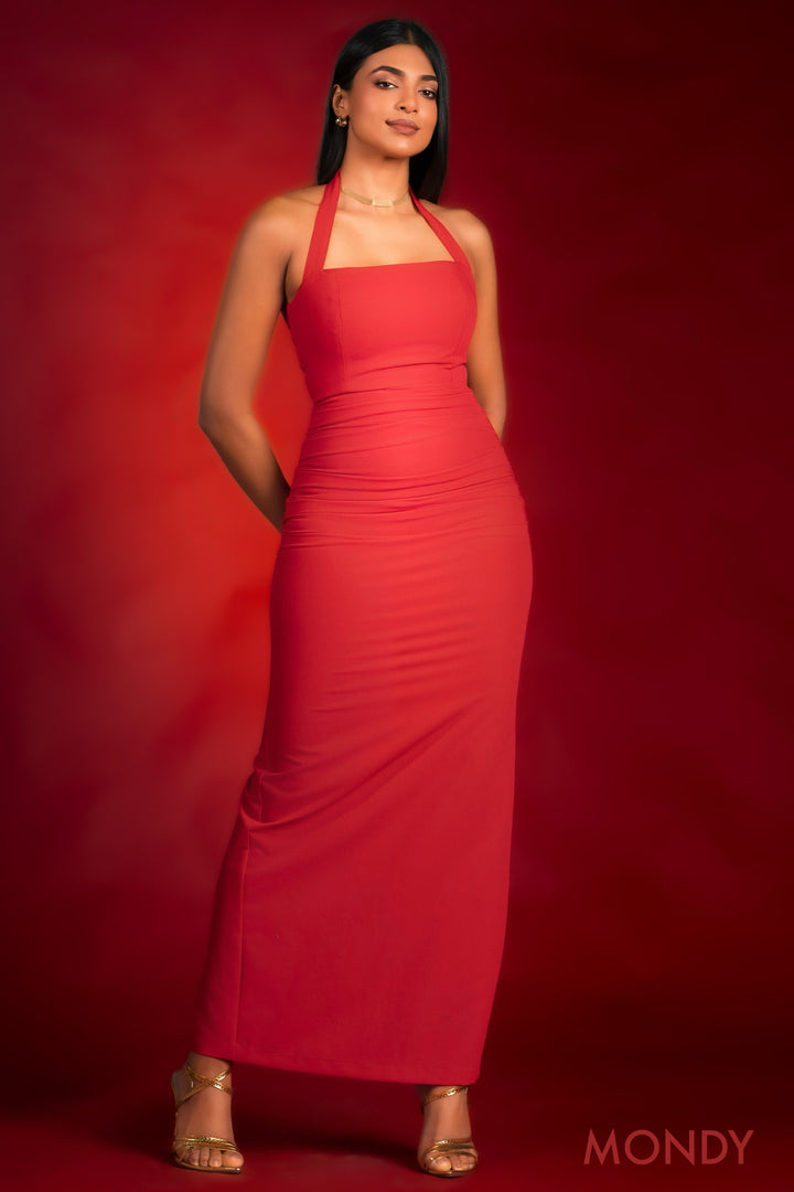 Red Halter Maxi Dress