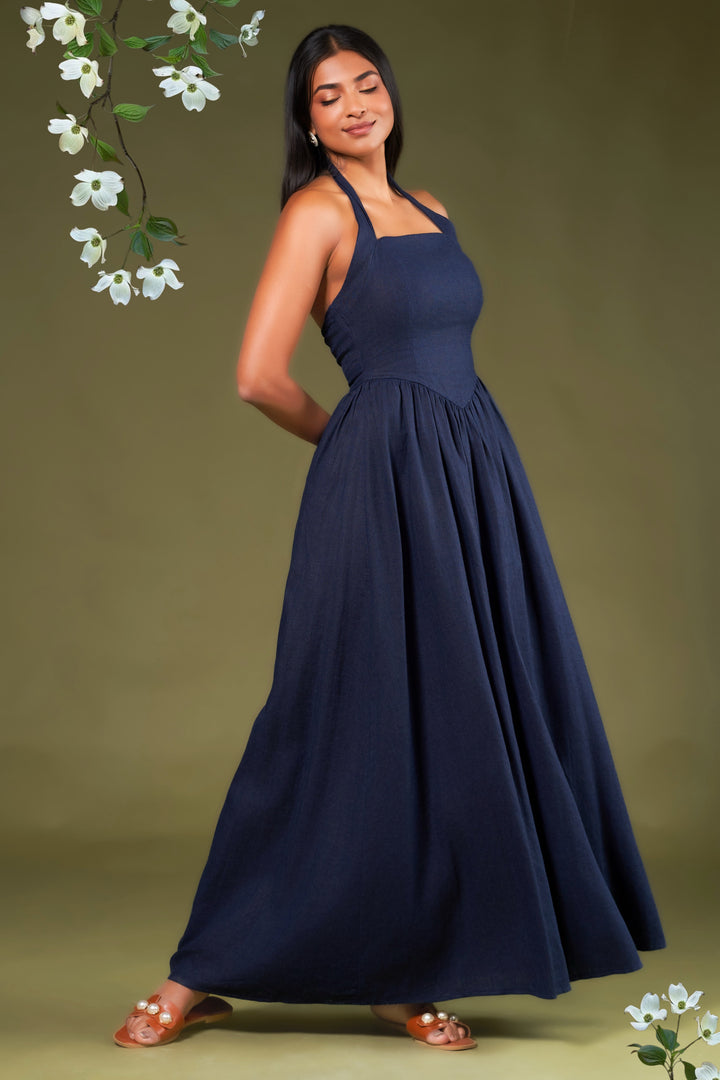 Fit & Flare Linen Maxi Dress