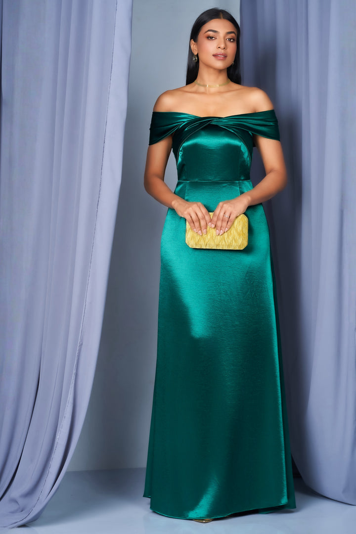 Green Off Shoulder Maxi Dress