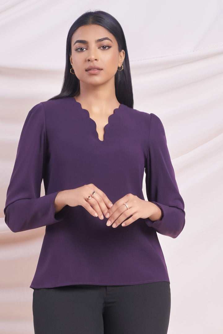 Purple Scallop Detail Top