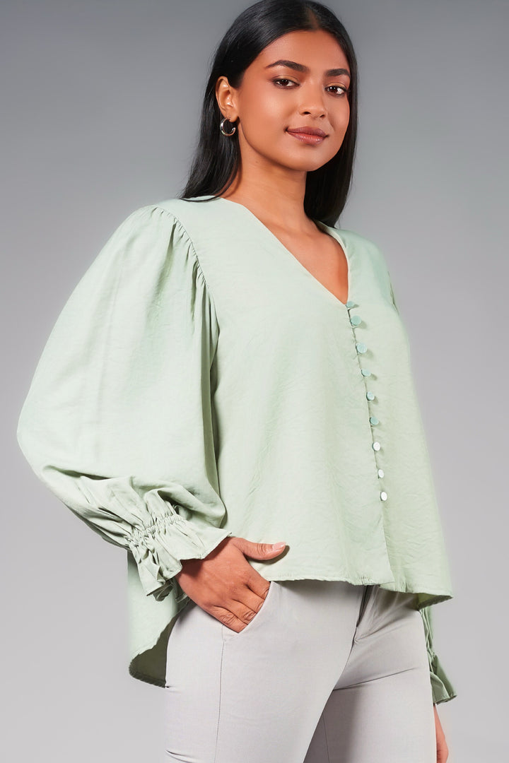 Puff Sleeve V Neck Top