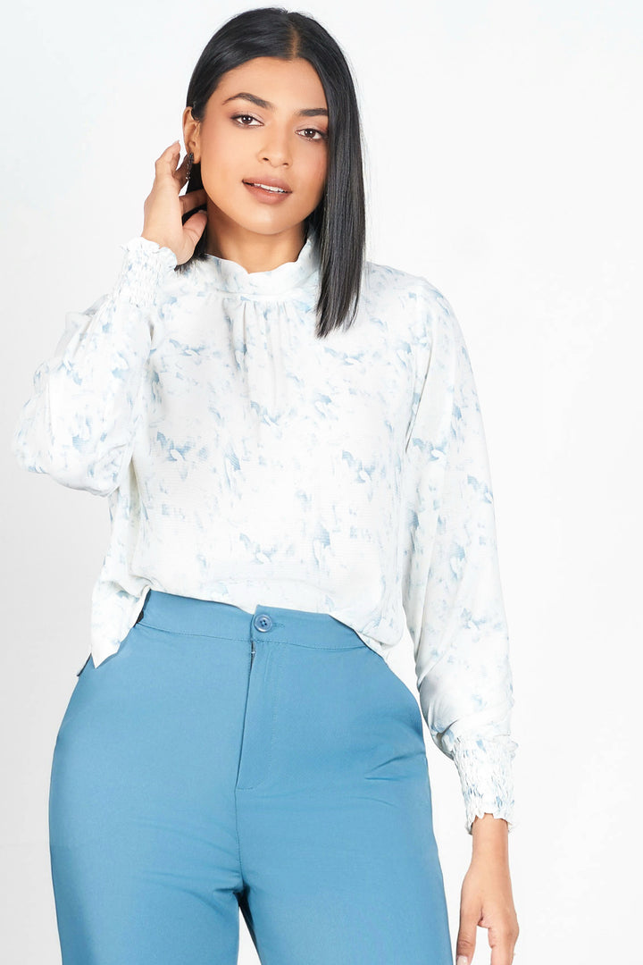 Printed High Neck Short Top