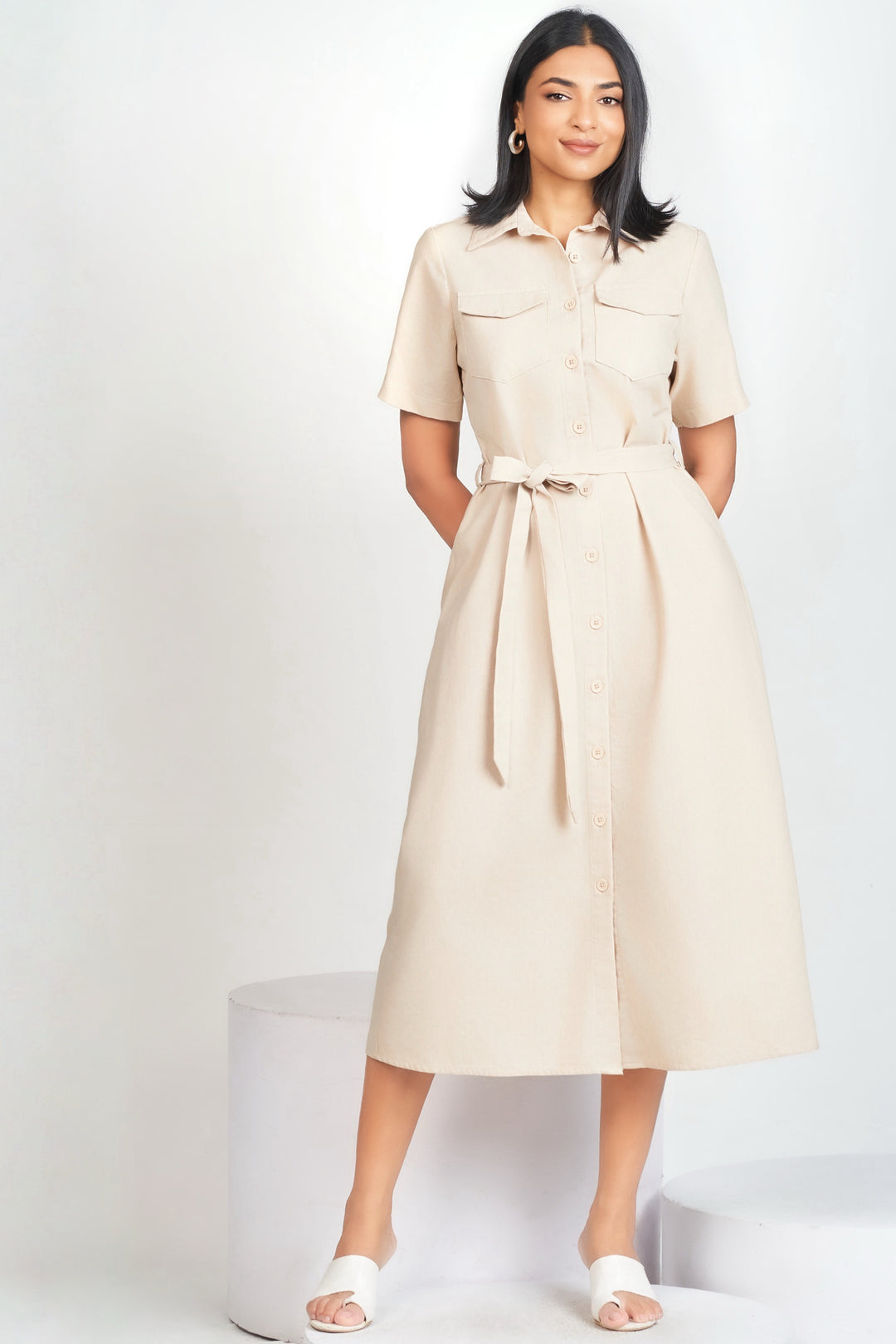 Beige Midi Shirt Dress MONDY78 Beige Midi Shirt Dress MONDY78
