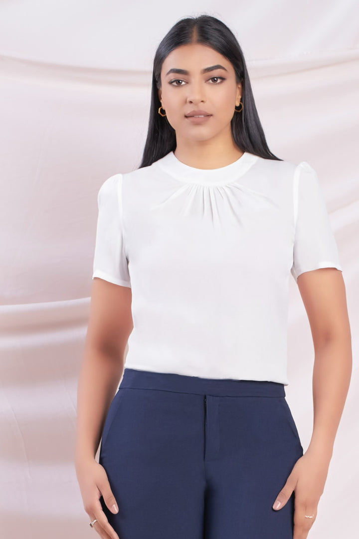 White Gather Detail Top