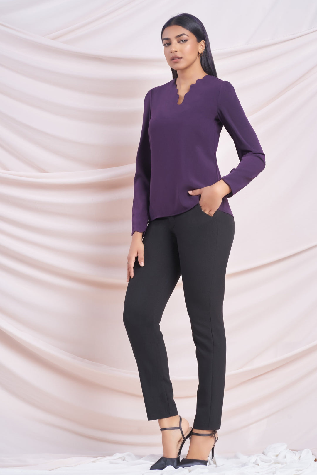 Purple Scallop Detail Top