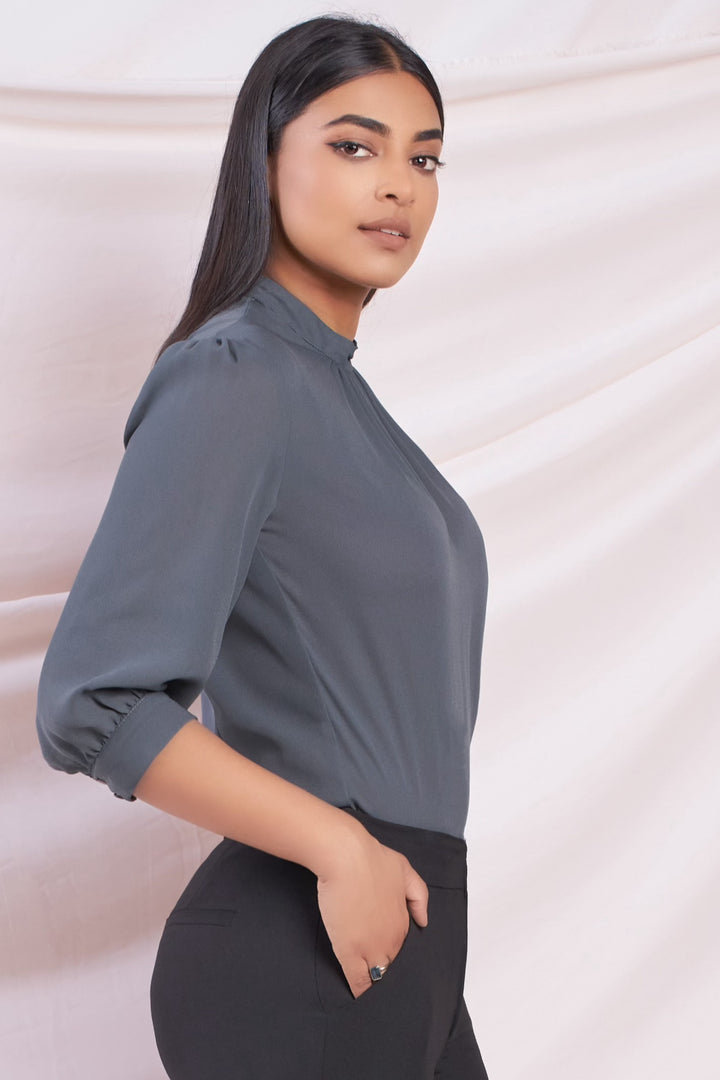 Grey High Neck Top