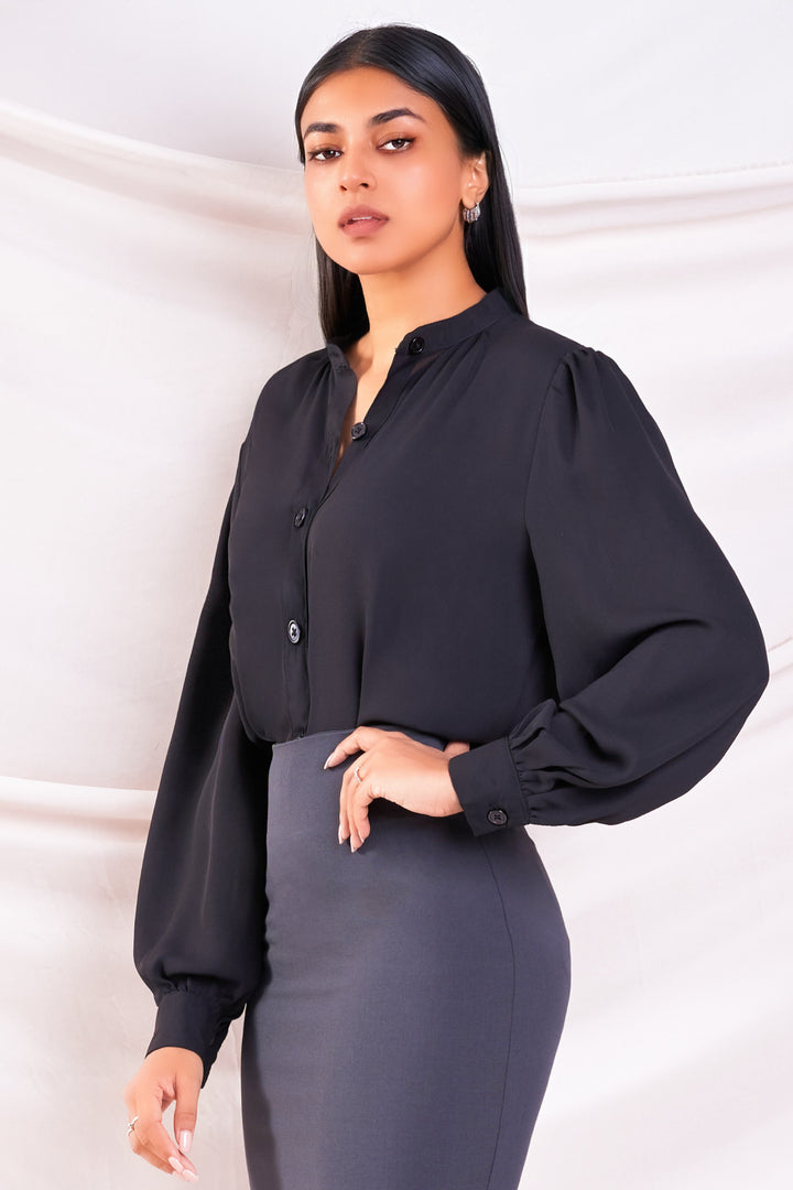 Black Oversized Chinese Collar Top