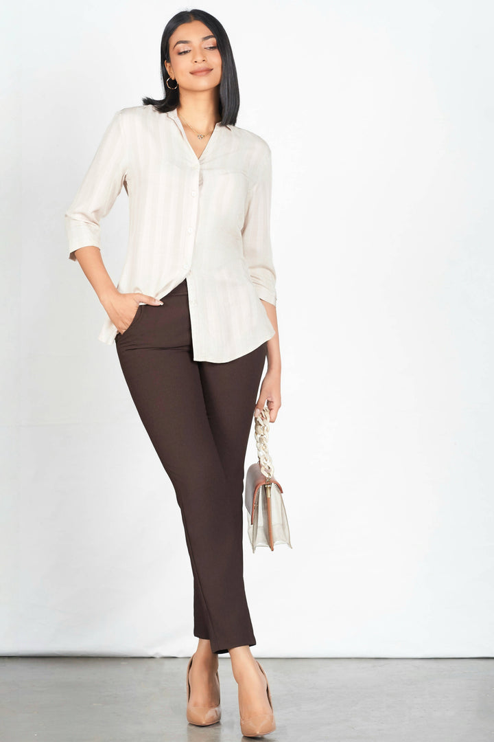 Brown Stripe 3Q Shirt