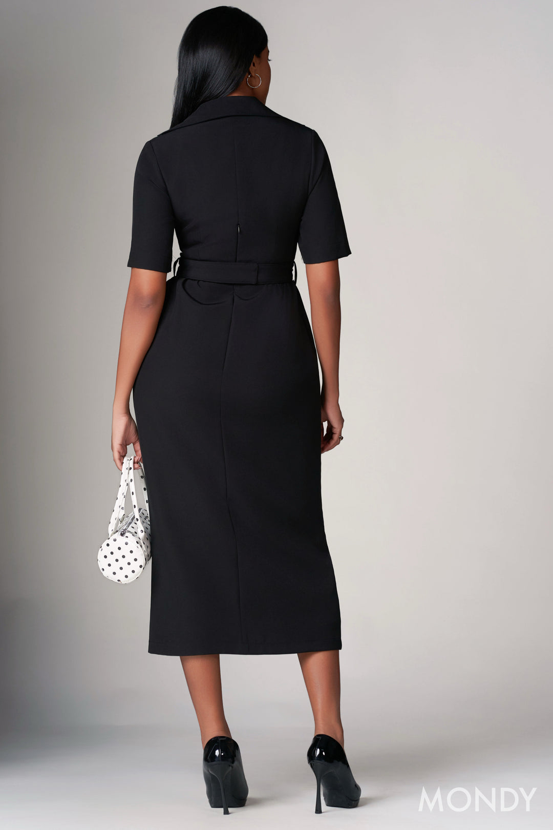 Belted V Neck Midi Dress