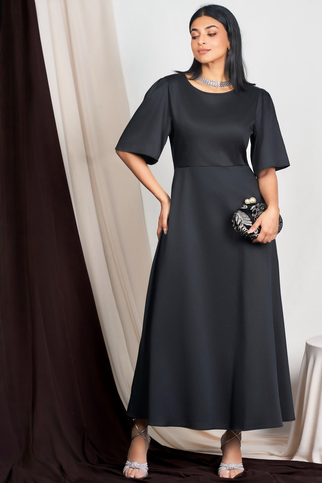 Puff Sleeve Aline Maxi Dress
