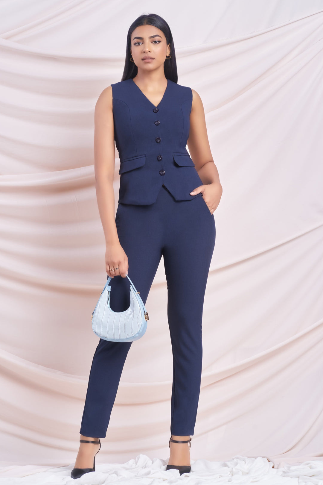 Navy Button Up Waistcoat