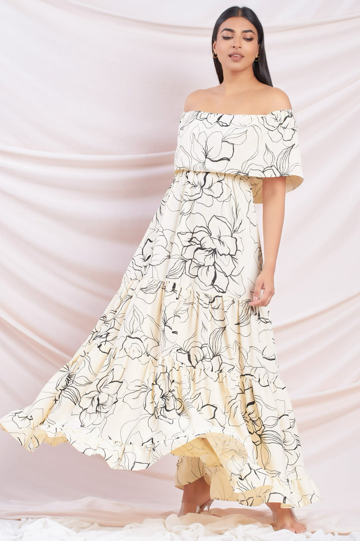Cream Printed Maxi Dress