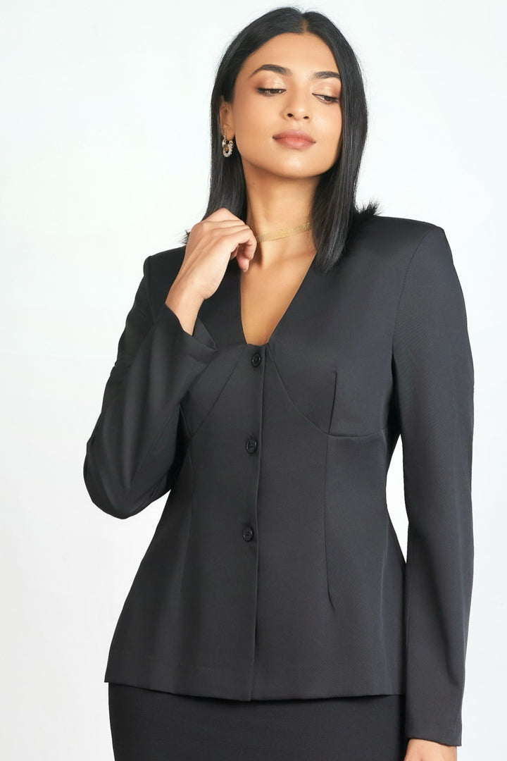 Contoured Black Long Sleeve Top