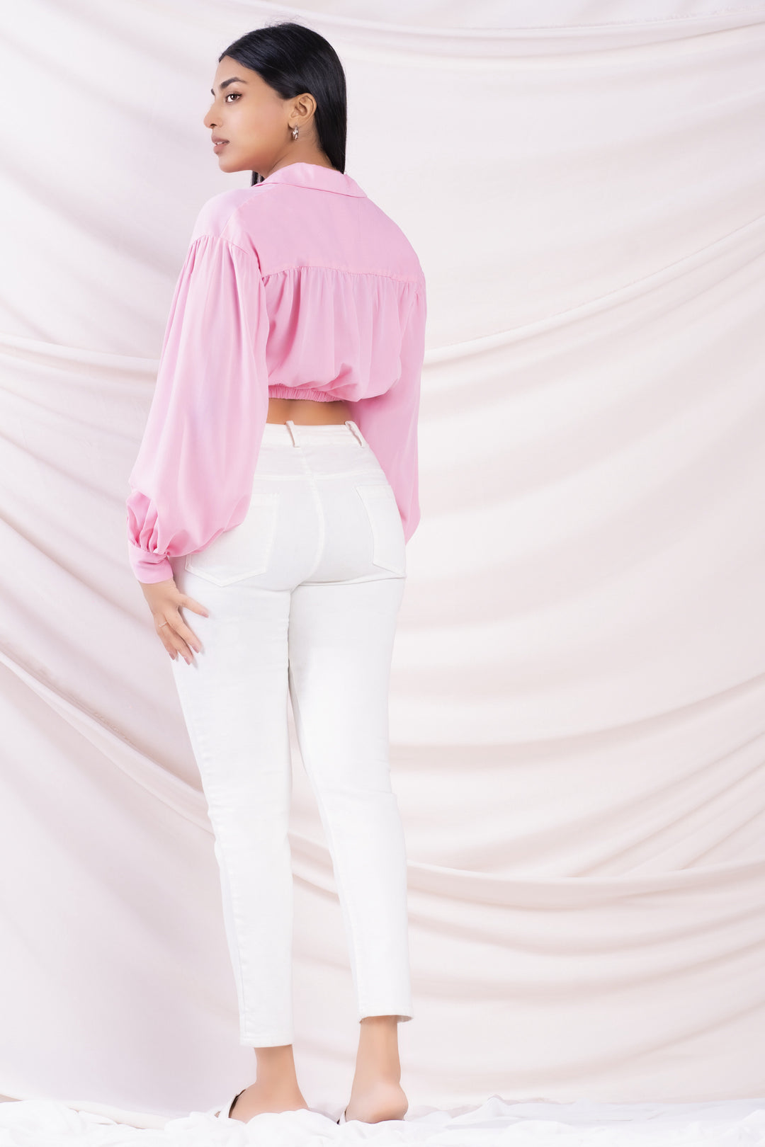 Cropped Balloon Sleeve Top