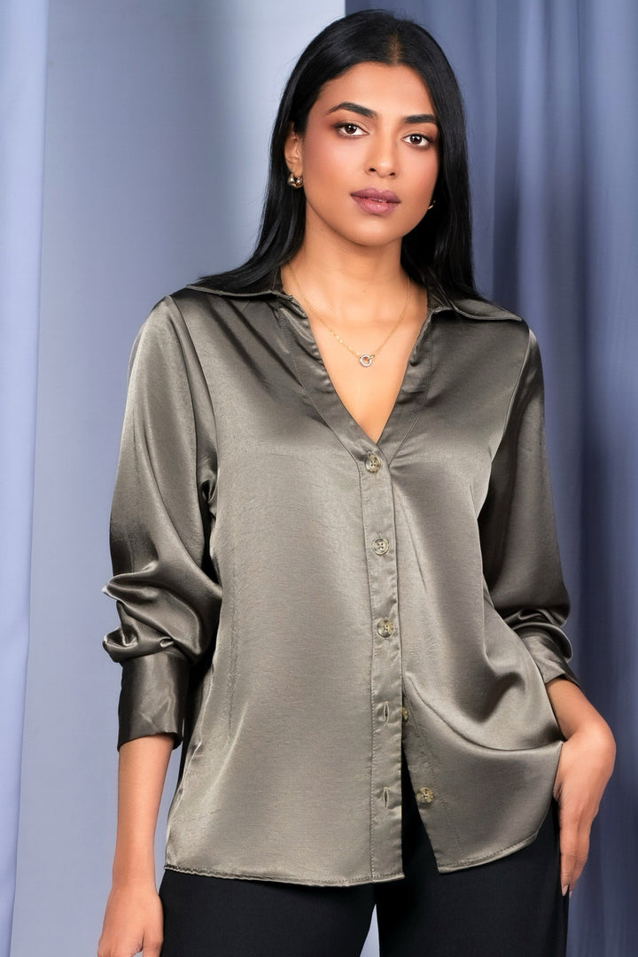 Grey Satin Shirt