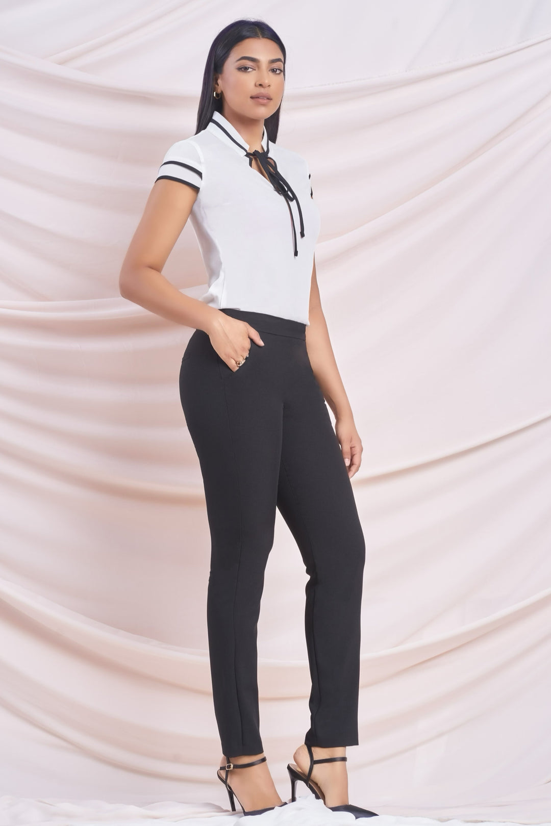 White Contrast Detail Top