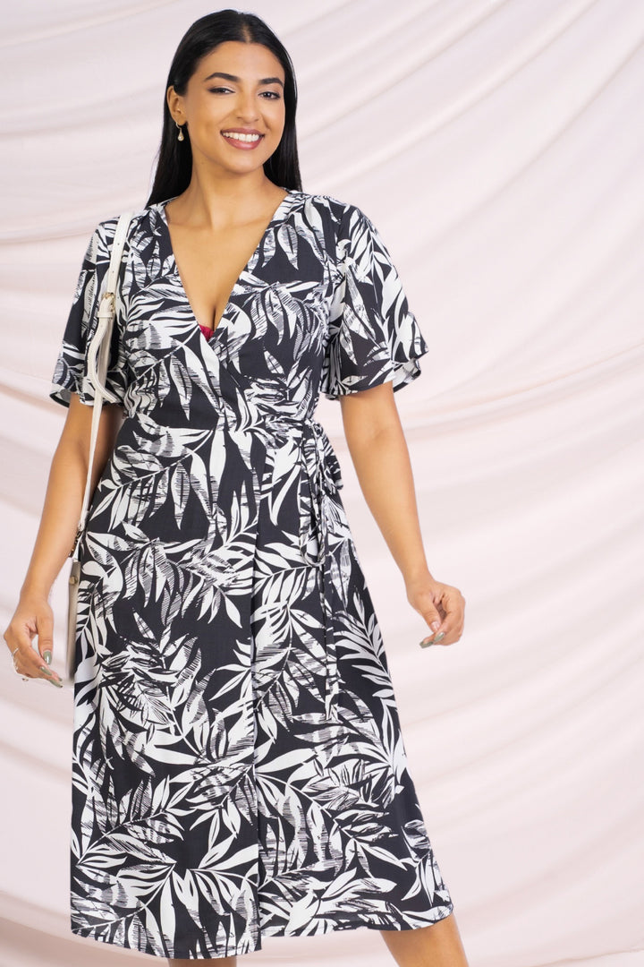 Black & White Printed Wrap Dress