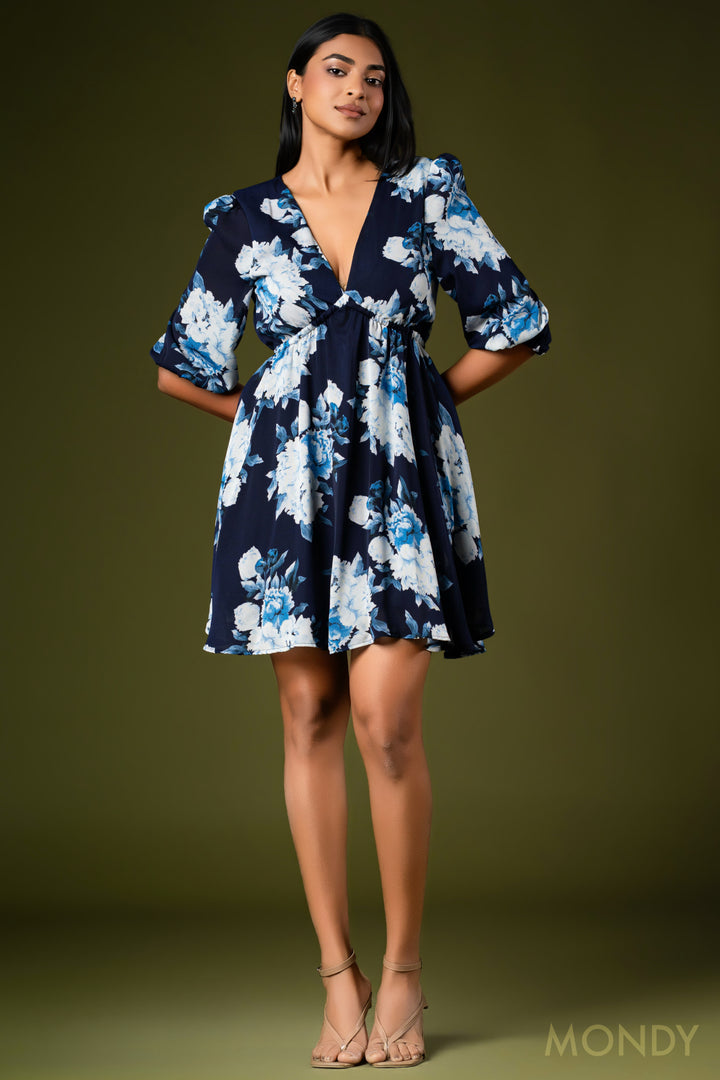 Printed Backtie Mini Dress