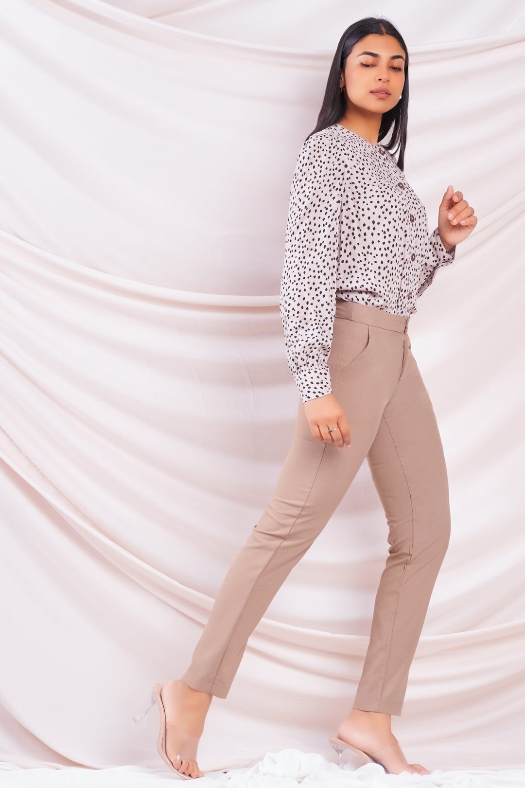 Beige Polka Dot Relaxed Top