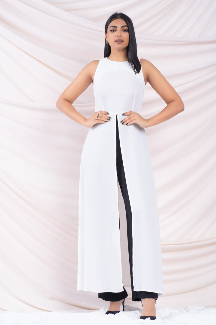 White Front Slit Long Top