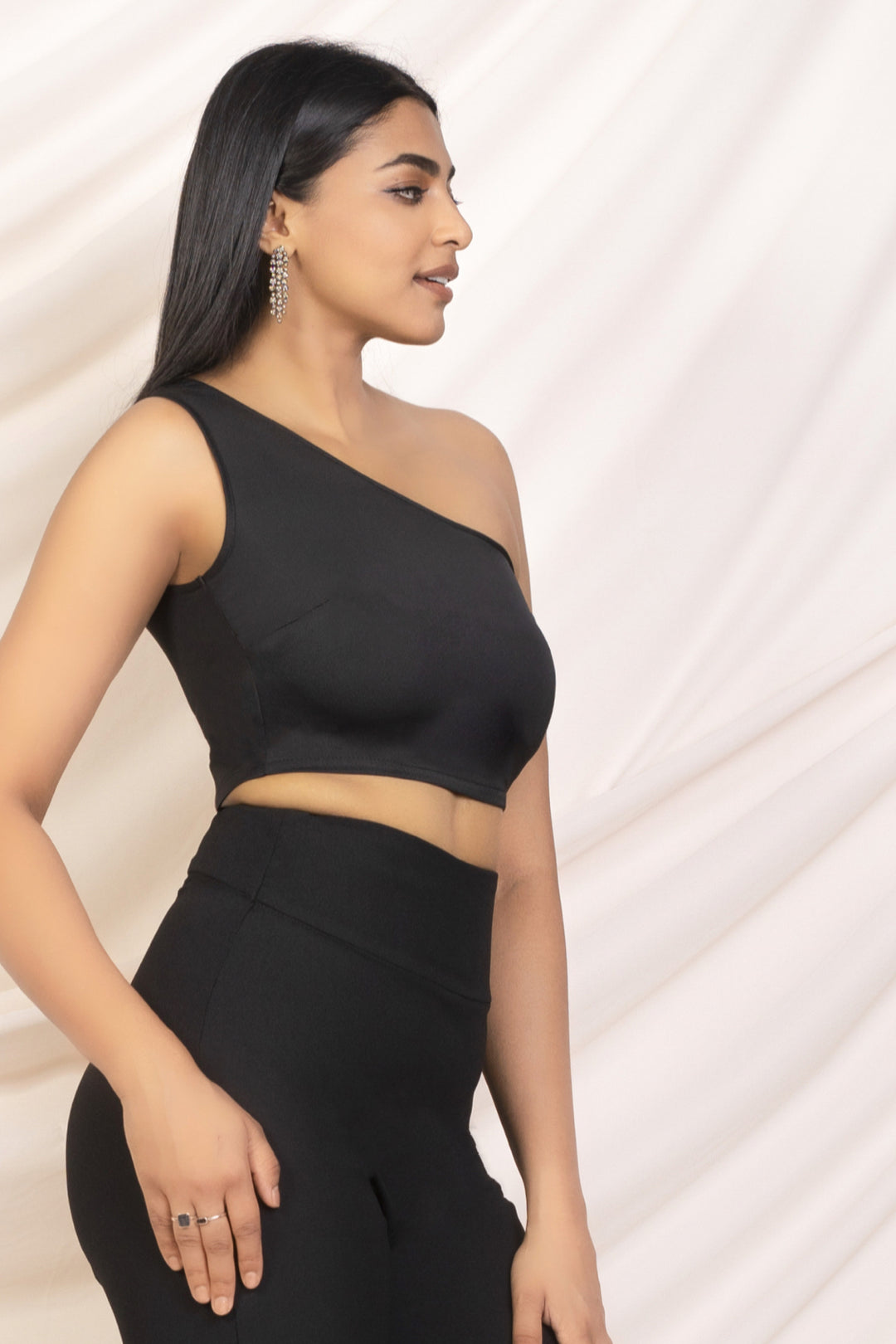 One Shoulder Black Crop Top