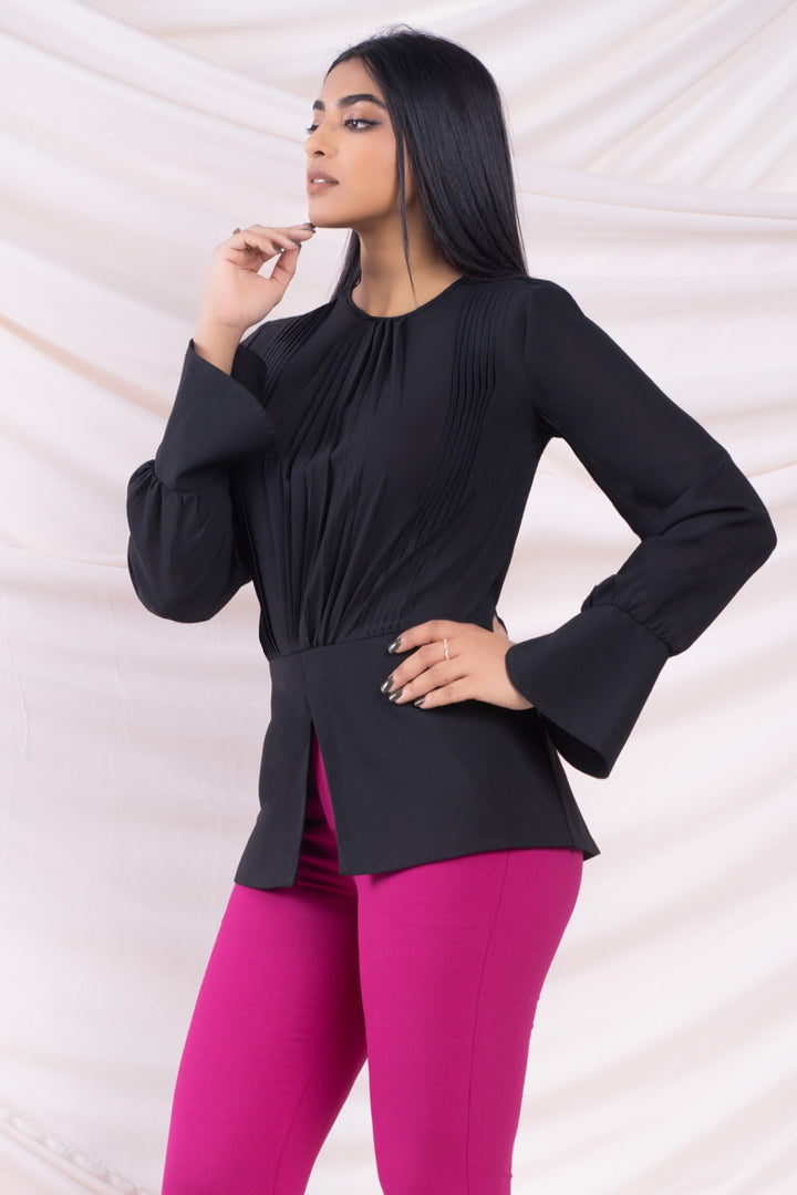 Black Pleat Detail Top