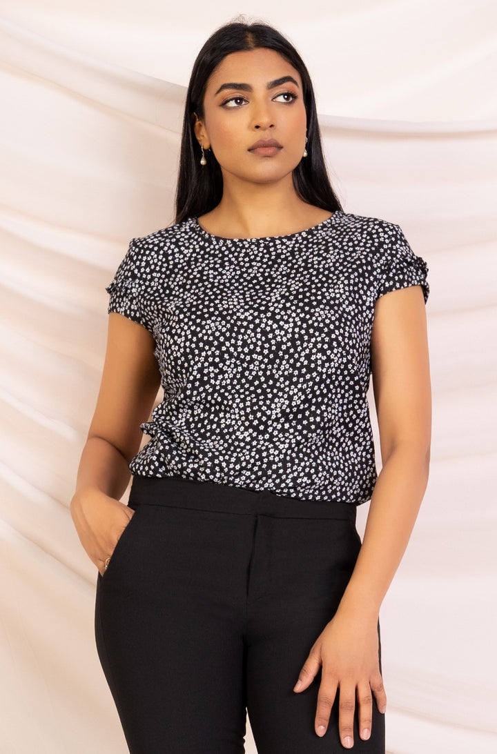 Black Printed Short Sleeve Top