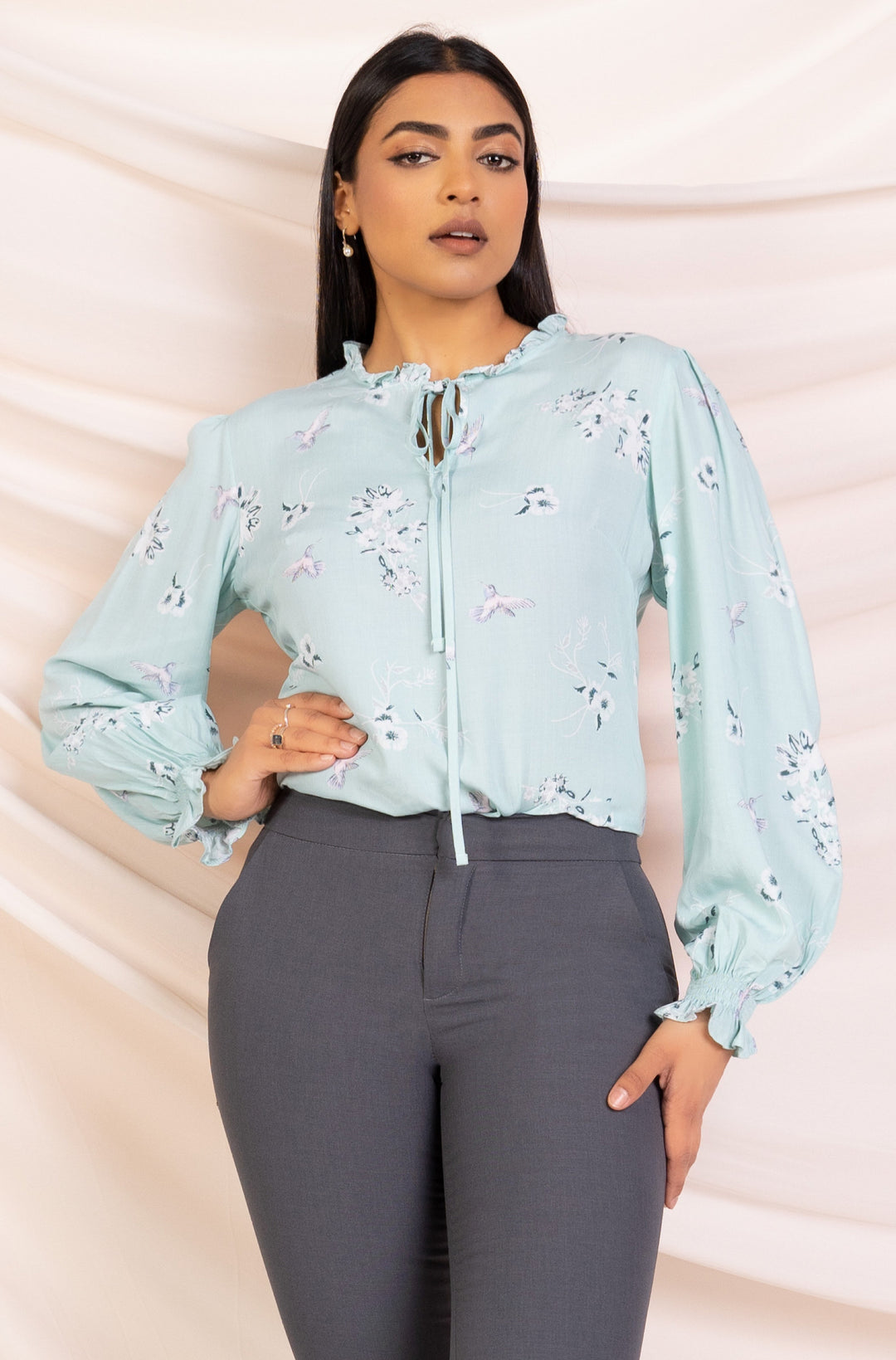 Light Blue Printed Gypsy Top