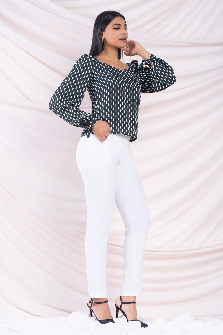 Green Printed Sweetheart Top