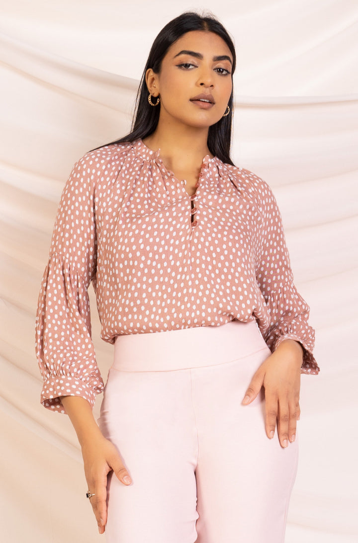 Pink Printed Flounce Sleeve Top