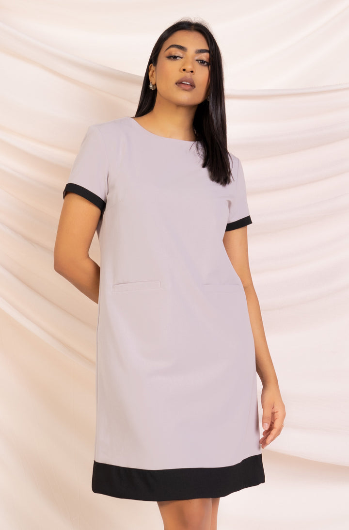 Contrast Detail Shift Dress