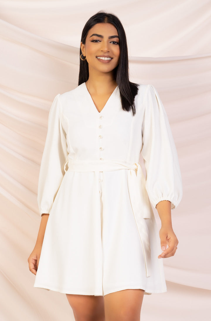 Off White Puff Sleeve Mini Dress