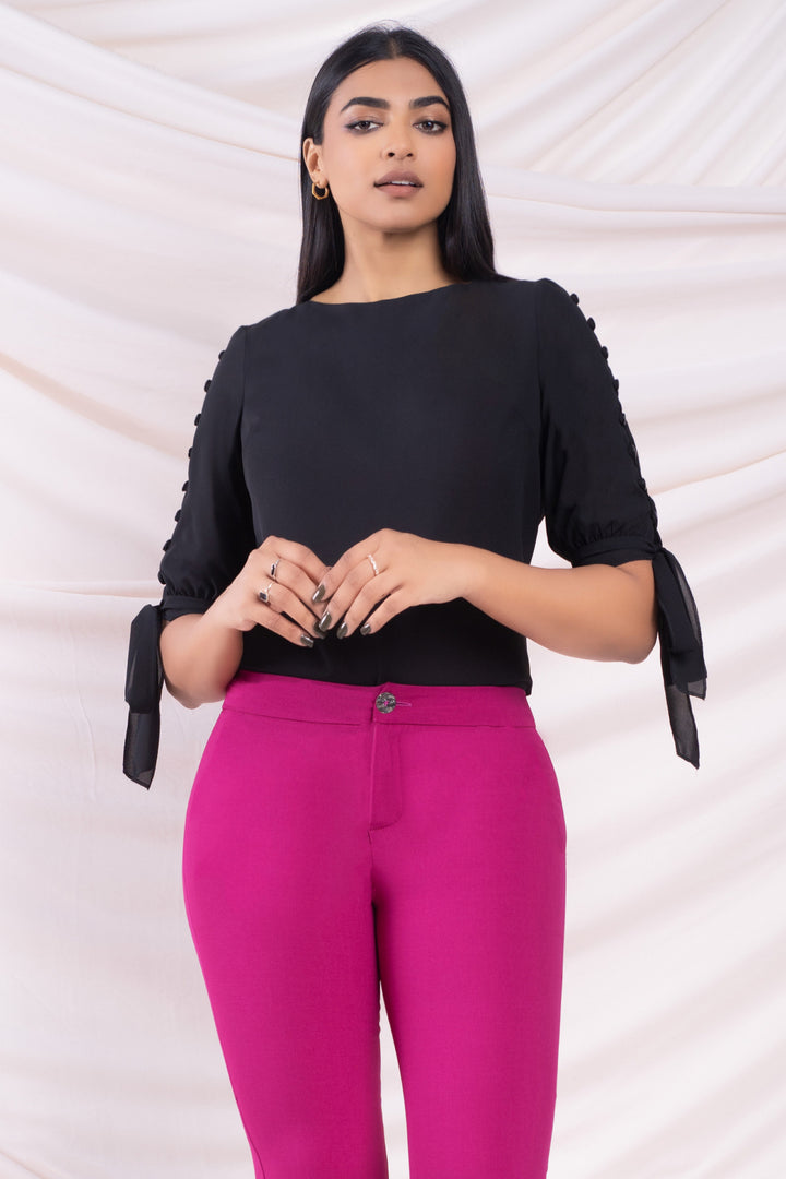 Black Sleeve Button Detail Top