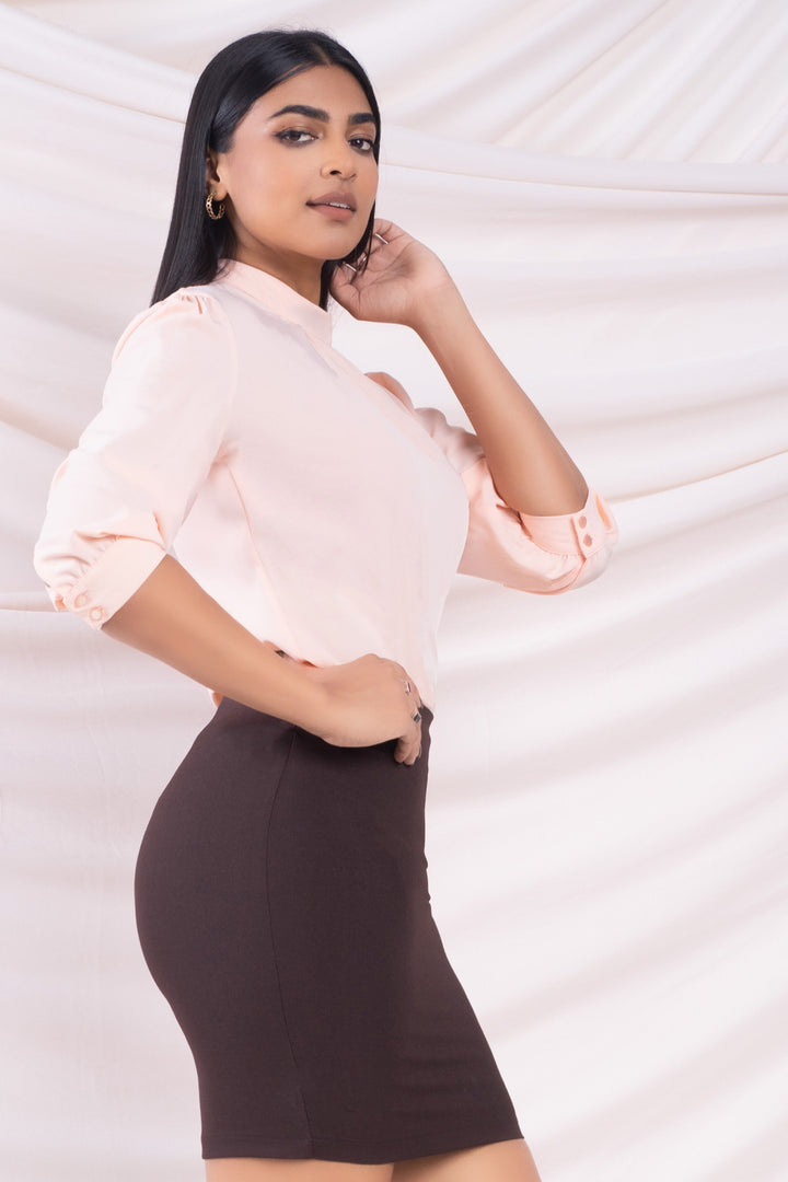 Peach High Neck Puff Sleeve Top
