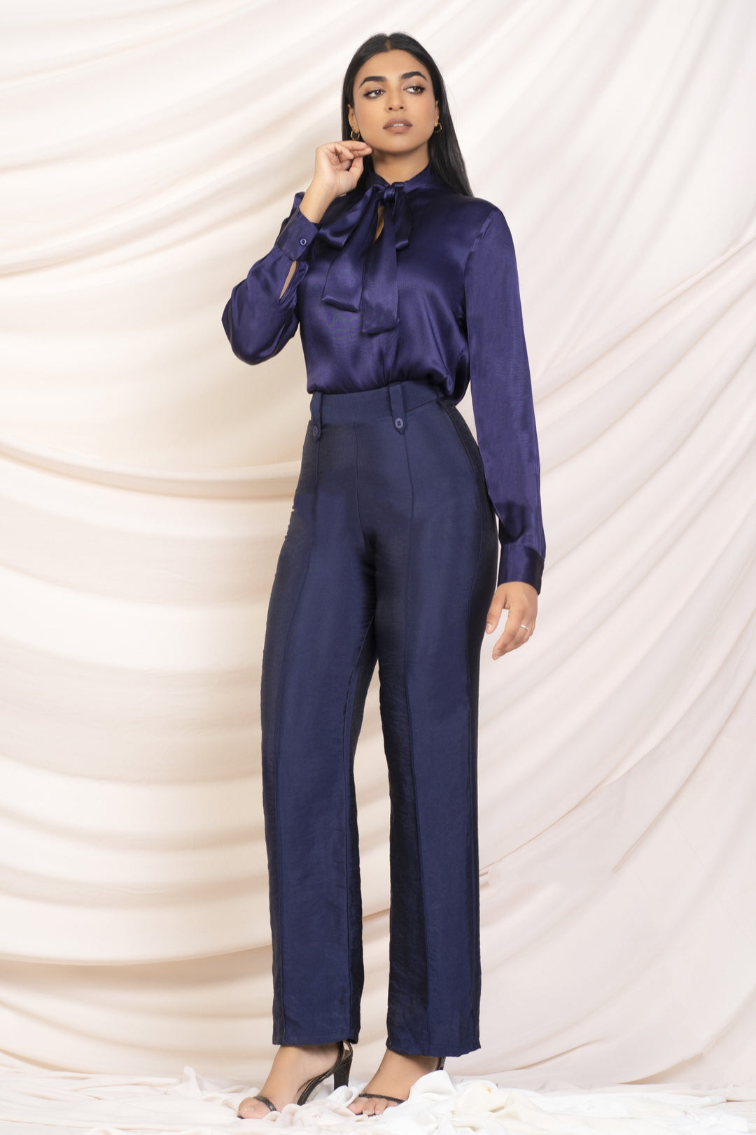 Blue Satin Neck Tie Top