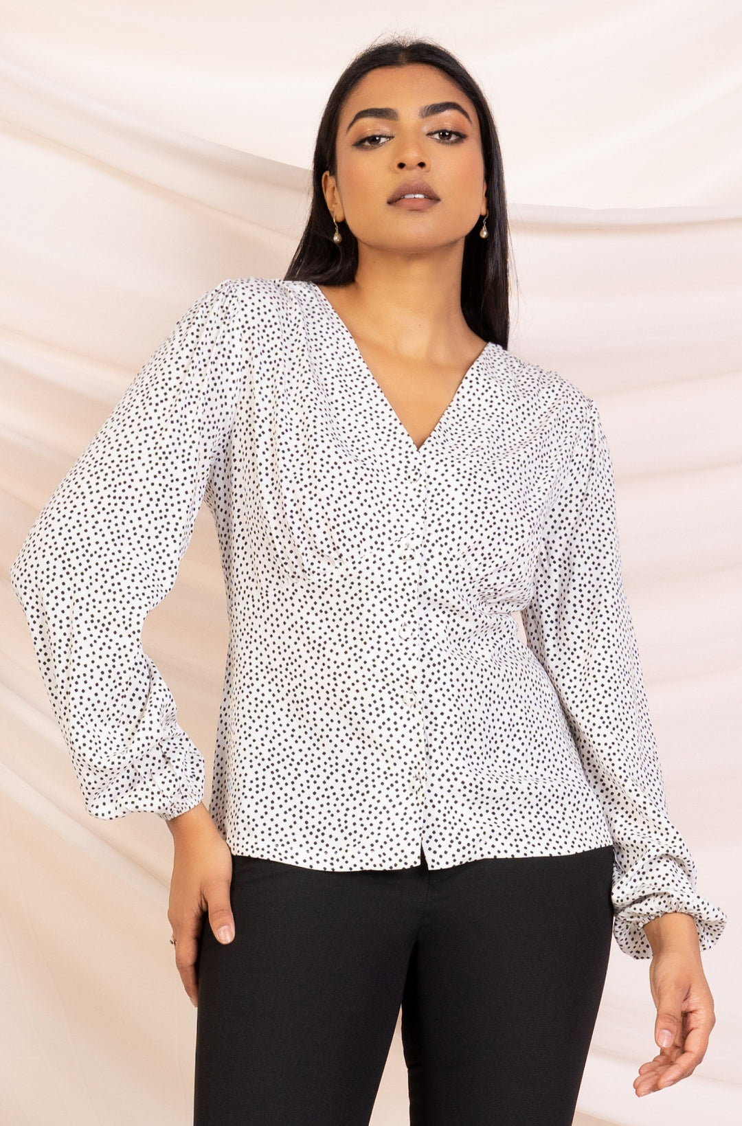 Polka Dot Puff Sleeve Blouse